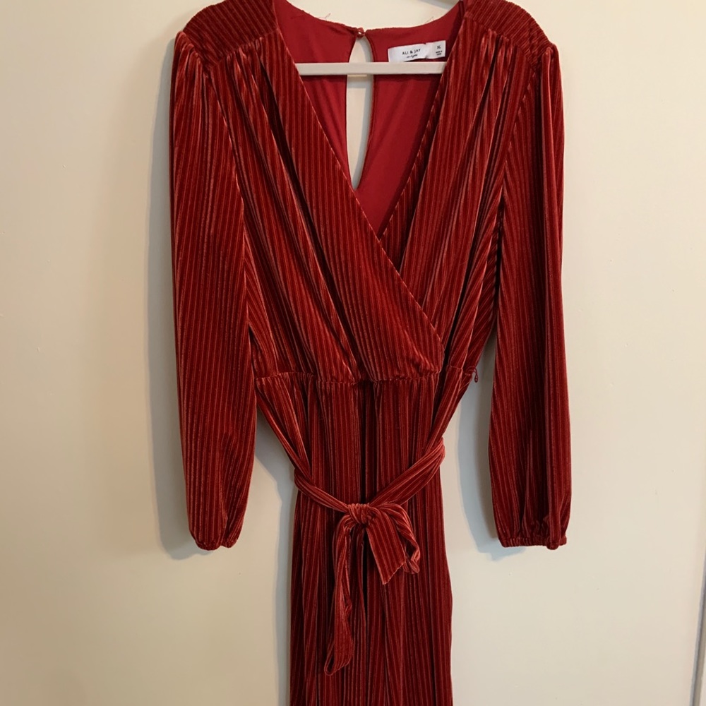 ANTHROPOLOGIE ALI & JAY  orange velvet pantsuit
